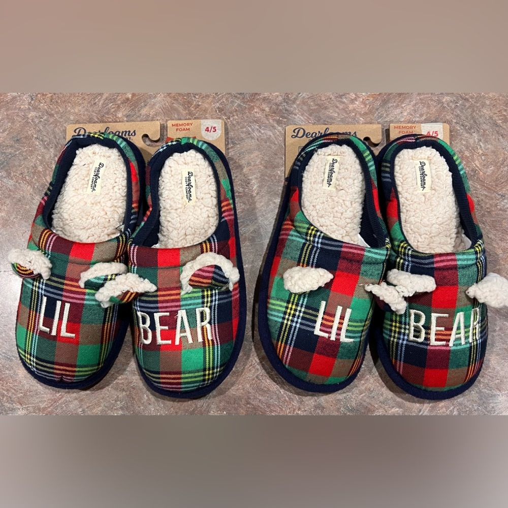 2 Pairs Dearfoams Lil Bear Kid's Slippers Size 5/6